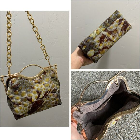 Unique Embossed Cowhide Handmade Double Kisslock Handbag, Includes Small Clutch - Picture 12 of 16
